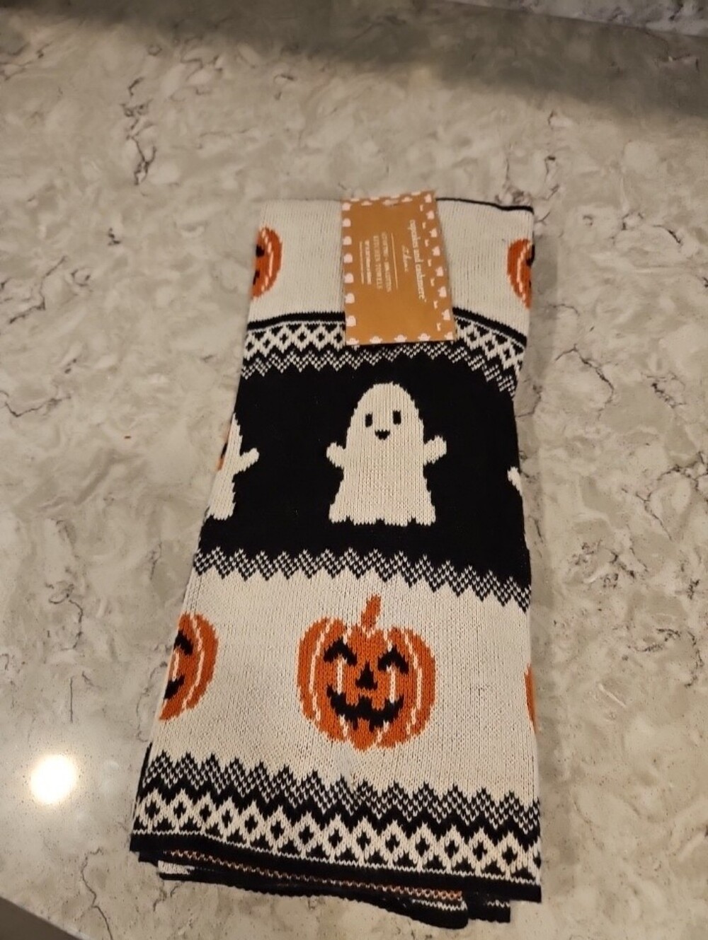 Cupcakes & cashmere Kitchen dish towels (2) pumpkins ghosts Sweater Knit Hallowe